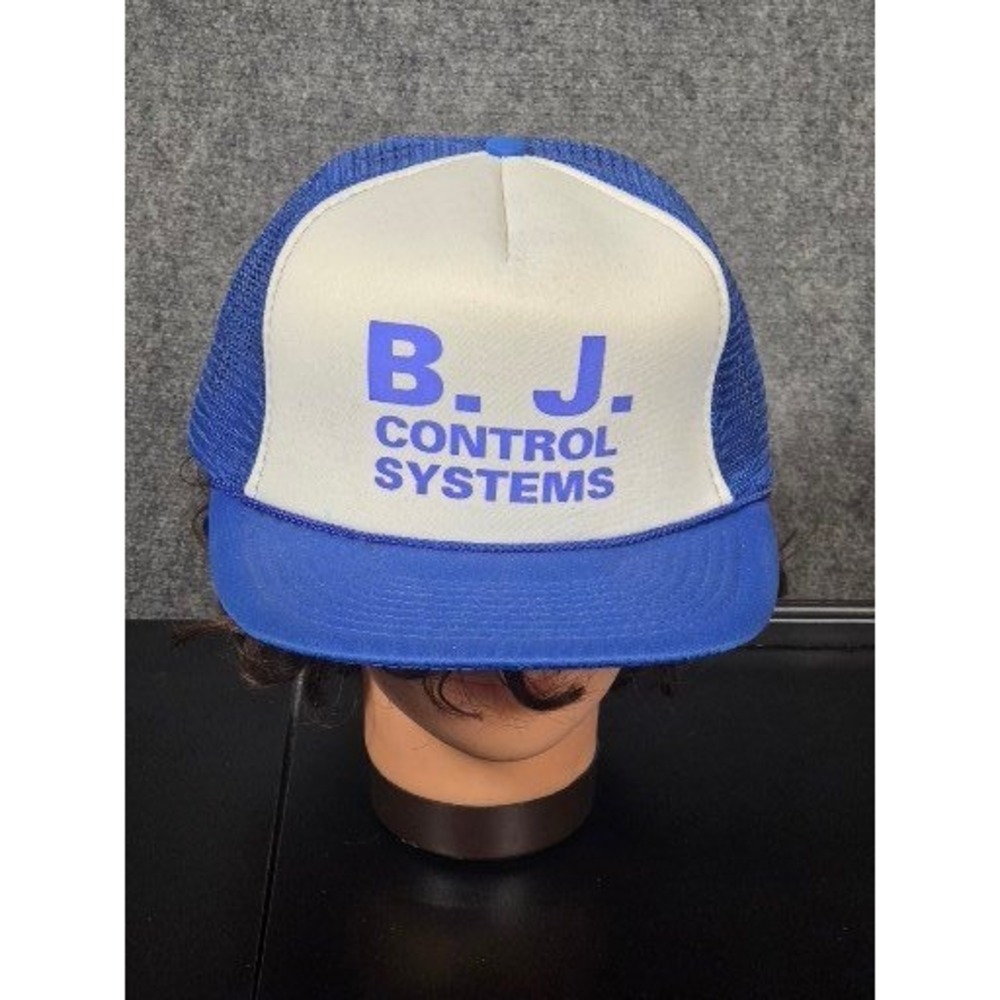 VTGg Mohrs BJ Control Systems Blue White Mesh Back Trucker Hat Snapback Cap Work
